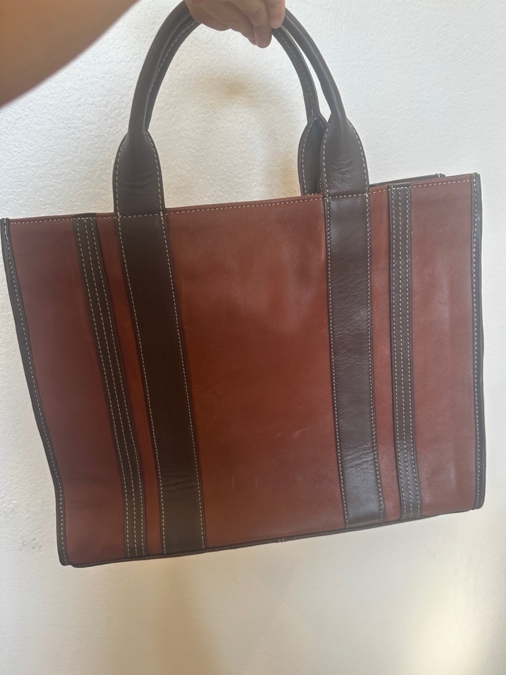 TRG Cognac Leather Work Tote Laptop Bag EUC - Picture 2 of 5
